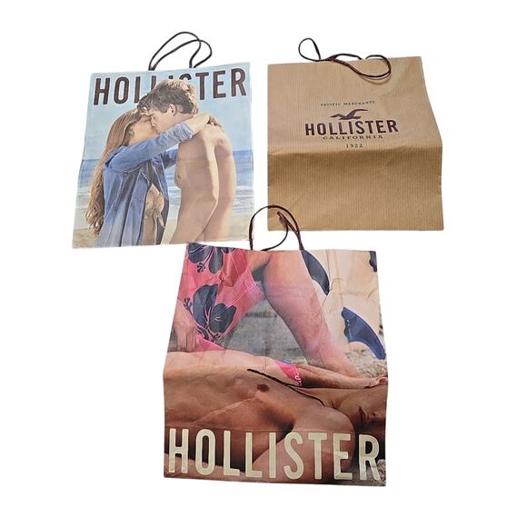 Lot of 3 Vintage Hollister Authentic Empty Couple Model Shopping Paper Tote Bag - Picture 1 of 5